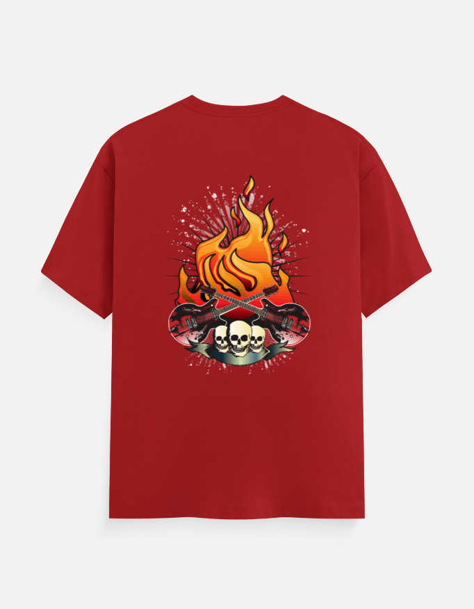 Flaming Guitars Graphic T-Shirt | Rock & Roll Skull Back Print - Image 6
