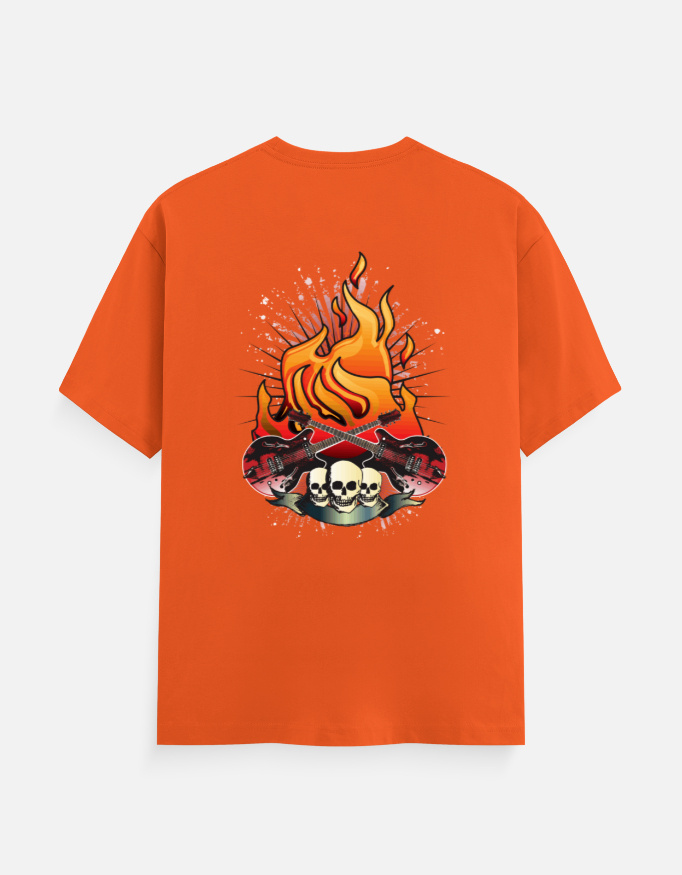 Flaming Guitars Graphic T-Shirt | Rock & Roll Skull Back Print - Image 2