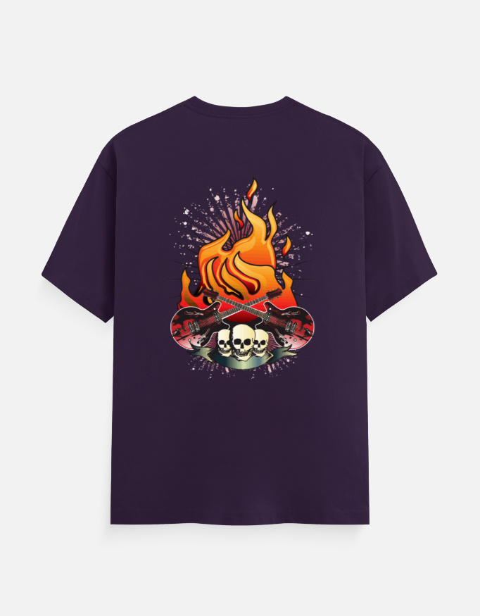 Flaming Guitars Graphic T-Shirt | Rock & Roll Skull Back Print - Image 5
