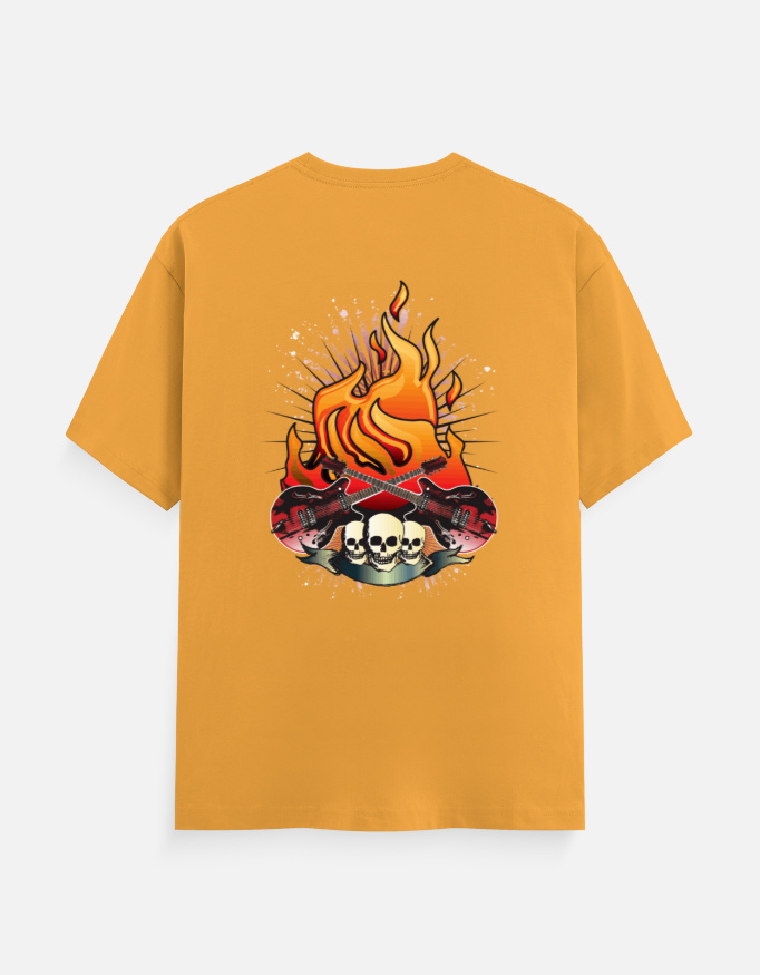 Flaming Guitars Graphic T-Shirt | Rock & Roll Skull Back Print - Image 3