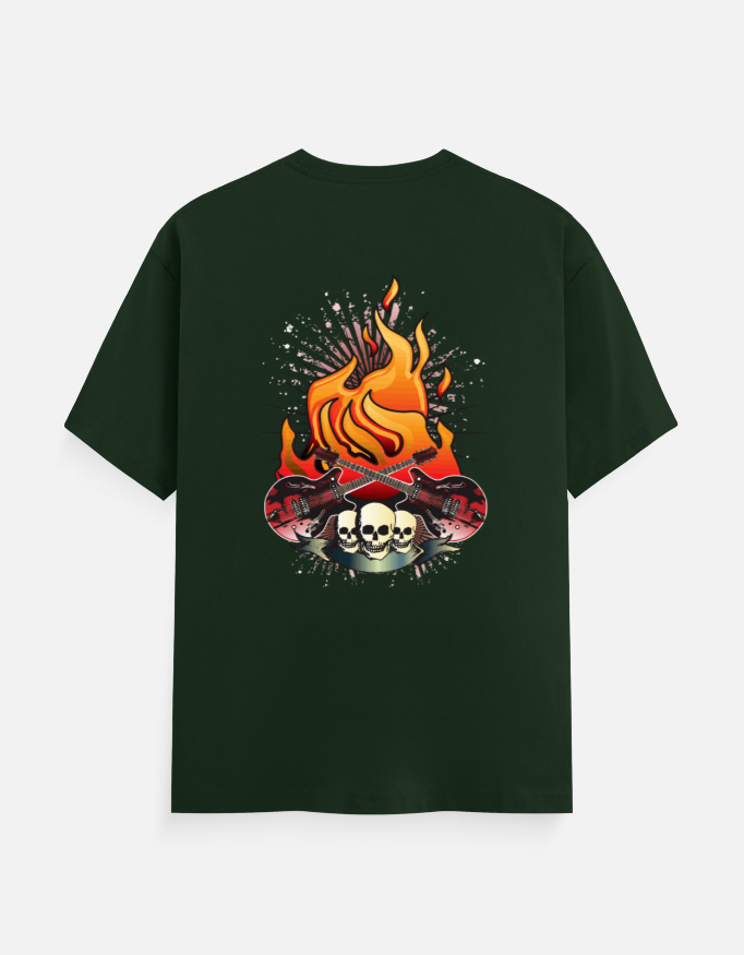 Flaming Guitars Graphic T-Shirt | Rock & Roll Skull Back Print - Image 9
