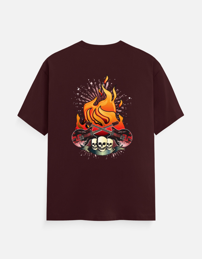 Flaming Guitars Graphic T-Shirt | Rock & Roll Skull Back Print - Image 7
